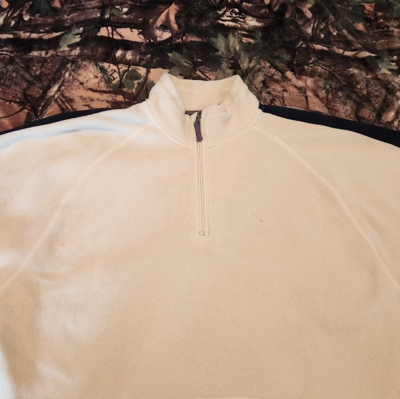GAP Fleece Sweater Pull Over Quarter Zip, Cream/Navy, Size Large Mens Y2K - Picture 11 of 16